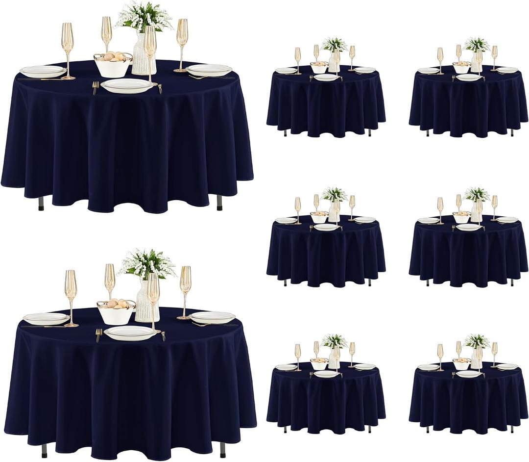 Fitable 8 Pack Round Tablecloths: Stain Resistant Wrinkle Free Circle Table Clothes, Washable Reusable Polyester Table Covers for Wedding Party Birthday Banquet Reception(Navy, 84 Inch)