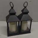 2 Pack 10.2” Candle Lanterns Decorative Indoor Hanging Lanterns with Warm Flickering LED Candle 6 Hours Timer,Black Battery Powered Candle Lantern Table Centerpiece Mantle Shelf Home Decor