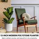 Fox & Fern Large 12 Inch Planter with Drainage Plug Premium Polystone White Plant Pot; Modern Planter with 3D Texture and Ceramic Finish; 12 Inch Pots for Plants Indoor & Outdoor