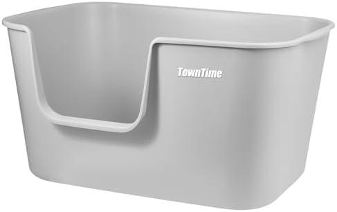 TownTime Extra Large Kitty Litter Box with High Sides, Anti-Splashing, Tool-Free Assembly, Multi Cat, Jumbo (Grey) 24.60" L x 16.92" W x 12.99" H