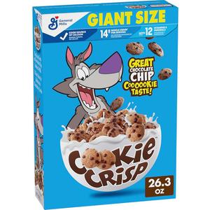 Cookie Crisp Breakfast Cereal, Chocolate Chip Cookie Taste, Made with Whole Grain, Giant Size, 26.3 oz, BB Date Not Found 