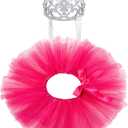2 Pcs Dog Crown Headband Dog Tutu Dress Set Crystal Rhinestone Tiara Crown Tutu Skirt Pet Dress Costume for Puppy Birthday Party Wedding Photo Prop Costume(Large,Rose Red)
