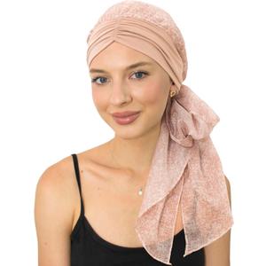 CAPLORD Chemo Headwrap for Women Turban Headwear for Cancer Patients Skull Cap Hair Loss Cover Lightweight Head Covering Hat (One Size, Beige Texture)