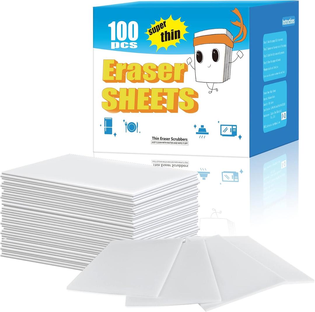 100PCS Eraser Sheets, Magic Cleaning Sponge Reusable, Thin Nano Dish Sponge Cleaner Pads Eraser Wipes for Kitchen Shoe Furniture Bathroom Shower Sink Hard-to-Reach Places (White)