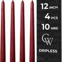 CANDWAX 12 inch Burgundy Taper Candle Pack of 4 - Unscented Smokeless Dripless Candlesticks - Candle Sticks for Party Dcor, Christmas Home Decor, Dinner Table Centerpieces - Christmas Taper Candles