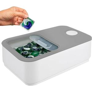 Skywin Large Laundry Pods Container Push Open with Grey Lid, Laundry Pod Holder 15 x 8.7 x 4.5 In, Holds 11 Pounds OR 120-150 Pods, Laundry Pod Container, Dishwasher Pods Container