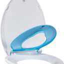 Toilet Seat, Elongated Toilet Seat with Toddler Seat Built in, Potty Training Toilet Seat Elongated Fits Both Adult and Child, with Slow Close and Magnets- Elongated White and Blue