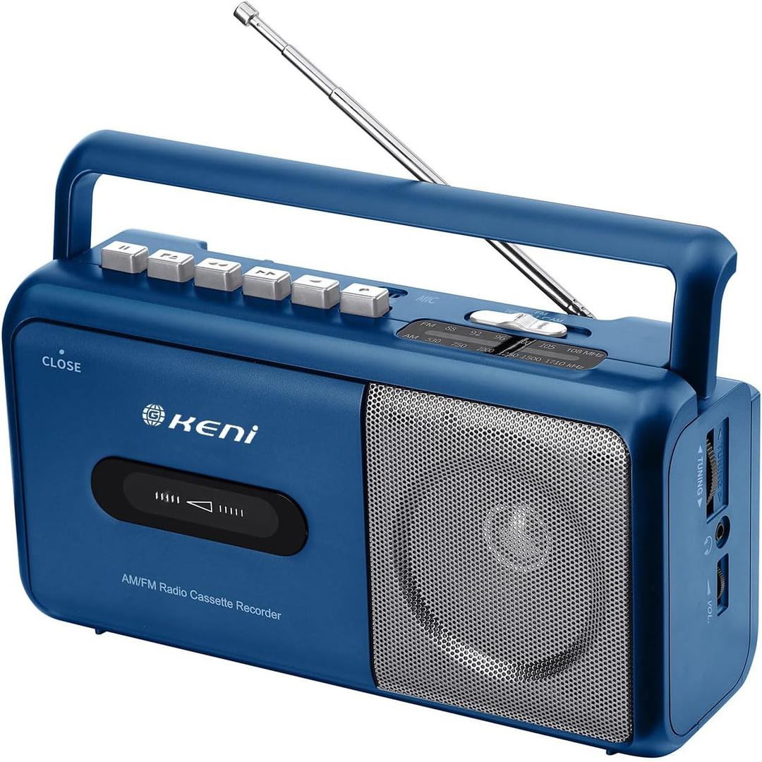 G Keni Portable Cassette Player Boombox AM/FM Radio Stereo, Casette Tape Player Recorder with Earphone Jack Battery Operated or AC Powered (Blue)