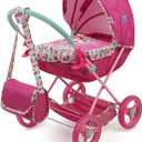 Baby Alive Deluxe Doll Pram - Pink & Rainbow - Includes Handbag, Fits 18" Dolls, Large Canopy, Storage Basket, Bassinet - Pretend Play for Kids Ages 3+
