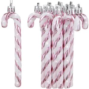 Sotiff Christmas Candy Canes Ornaments Plastic Glitter Candy Cane Christmas Tree Hanging Decorations for Holiday Party Favors (Pink and White,36pcs)