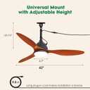 42" Outdoor Ceiling Fan, IP65 Waterproof Gazebo Fan with Light, Remote Control6 Speeds3CCT, Plug in Ceiling Fan with Adjustable Hanging Rod for Patio, Porch, Canopy (8985-Black)