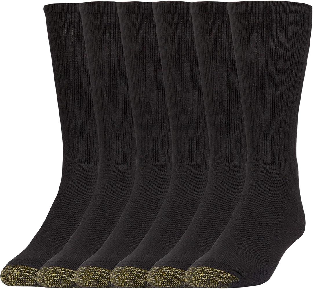 GOLDTOE Men's Harrington Crew Socks, Multipairs (Large, Black (6-pairs))