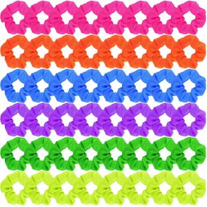 XunYee 48 Pcs Neon Scrunchies Bulk for 80s Hair Ties Bright Color Neon Hair Accessories Scrunchy Elastic Hairbands for Women Ropes Ponytail Bands 90s Party Outfits Workout, 6 Solid Colors