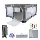 Nvlirun Foldable Baby Playpen 6x5Ft，Playpen for Babies and Toddlers with Mat，Foldable playpen with Door，Indoor and Outdoor Baby Fence Play Area (Grey (Cationic Fabric), Foldable 6x5Ft with Mat)