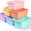 6 Pack Plastic Cubby Bins for Classroom Stackable Book Bins Plastic Classroom Cubby Organization Storage Containers Toy Storage Cubbies for Library School Office Home Nursery Playroom (Pastel)