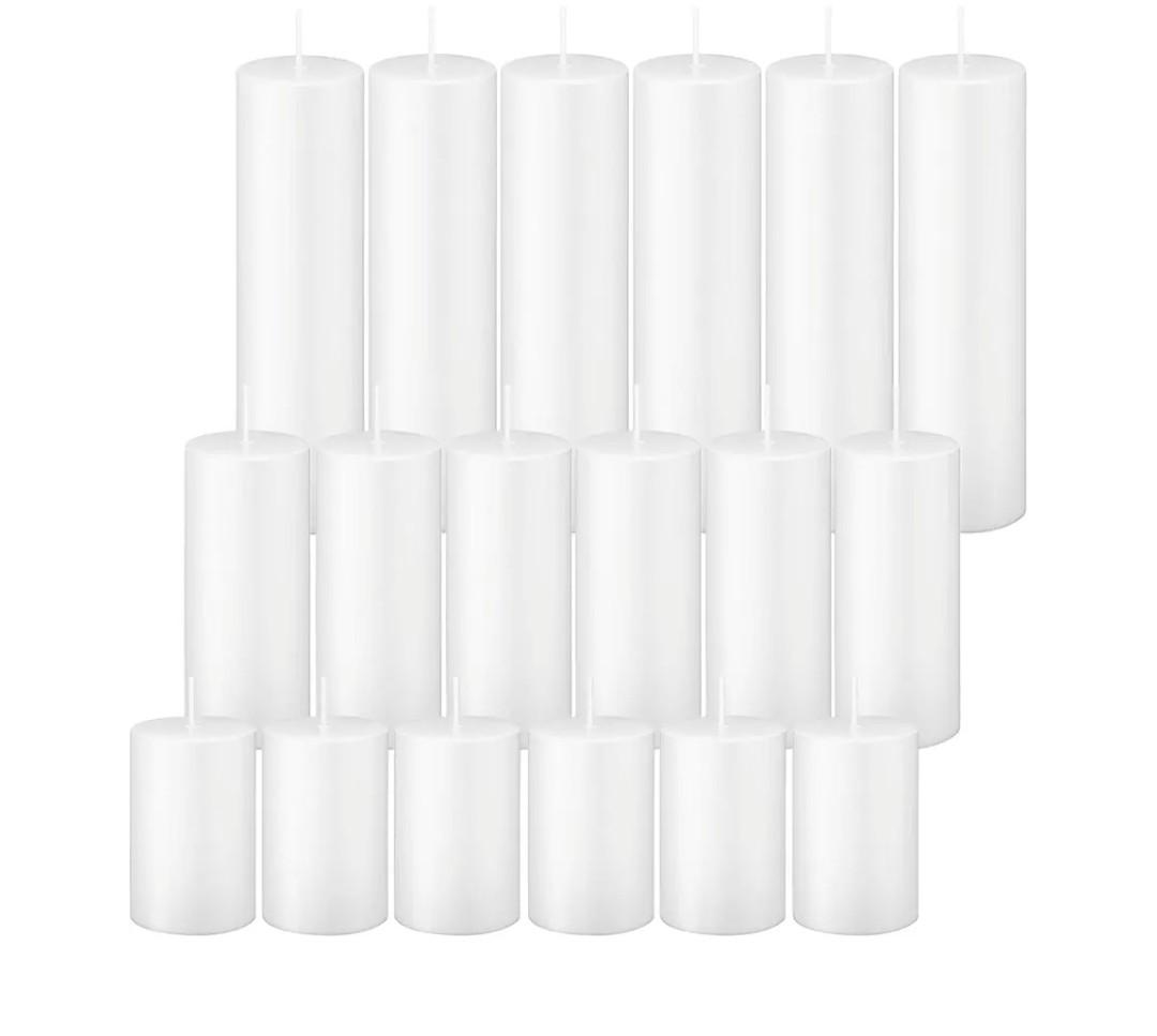 White Pillar Candles Bulk Set of 18，Hurricane Candles，3 Different Lengths 2 x 3/6/8 Inch (6 Each)，Dripless Unscented Smokeless，Gives You a Better Atmosphere When Organizing an Event Party