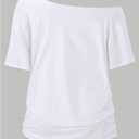 Women's Off The Shoulder Tops Floral Graphic Oversized Tshirts Shirts Y2k Summer Tops Trendy (White, L)