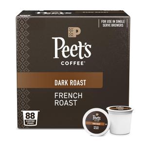 Peet's Coffee, Dark Roast Single Serve Coffee Pods - French Roast 88 Count (4 Boxes of 22 Pods) (EXP 03/18/26)