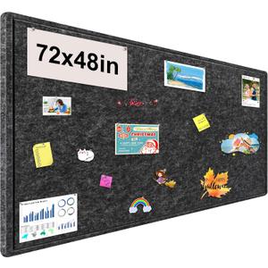Large Bulletin Board, Foldable 72x48 Inches Cork Board Alternative, Large Felt Board Decorative Pin Board for Wall, Foldable Photo Board Self-Adhesive Vision Board with 36 Pushpins Dark Gray