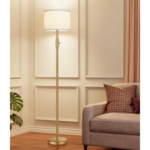 Upgraded Dimmable Gold Floor Lamps for Living Room, 9W LED Bulb Included, Modern Standing Lamp with White Lamp Shade, Tall Pole Light for Bedroom Reading Office Corner Nursery