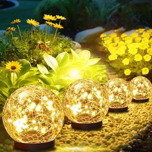 Solar Lights Outdoor Waterproof 30LEDS, 4 Pack Cracked Glass Solar Globe Lights Outdoor with Auto On/Off, Outside Decorations for Yard,Garden,Patio, Pathway,Landscape - Warm White