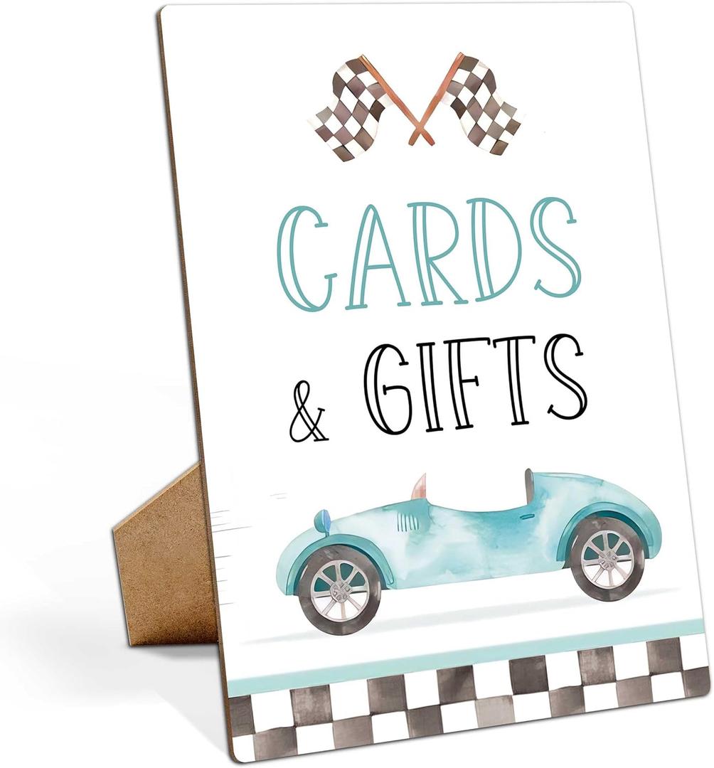 Race Car Birthday Party Signs, Cards and Gifts, 811 Wooden Play Sign with Stand, Race Car Birthday Party Decorations,Race Car Birthday Party Supplies - LP073