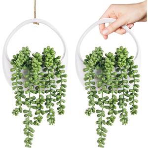 Der Rose 2 Packs Fake Hanging Plants Succulents with Strings Artificial Plants Indoor Outdoor for Boho Wall Decor (White)