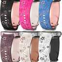 Flower Engraved Band for Samsung Galaxy Watch 7/6/5/4/FE 40mm 44mm/Galaxy Watch 6/4 classic Bands 47mm 43mm 46mm 42mm/Watch 5 pro 45mm Women,No Gap Silicone Cute Floral Strap Wristband Two-Tone Correa