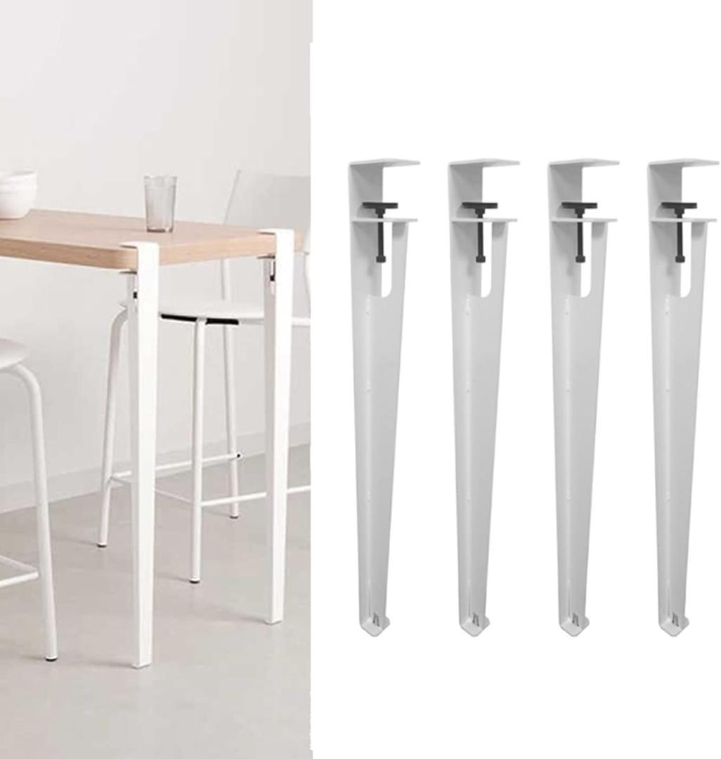 4pcs Metal Table Clamp Legs,Adjustable Coffee Table Legs,F-Shape Dining Desk Foot,Iron Workbench Support Legs,DIY Bar Legs,No Punching Design,with Adjustable Feet (76cm(30in),White)