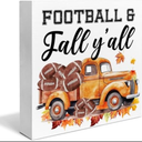 Fall Home Decor Autumn Harvest Wood Sign Fall Bathroom Decorations Farmhouse Home Table Desk Decor (5 x 5 Inches).   Fall Sign Decor, Football Fall Wooden Sign Decor Desk Sign Rustic Autumn Wooden Block Sign Rustic Home Shelf Wall Decoration
