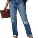 Lesore Womens High Waist Stretch Distressed Jeans Destroyed Denim Pants (Blue)