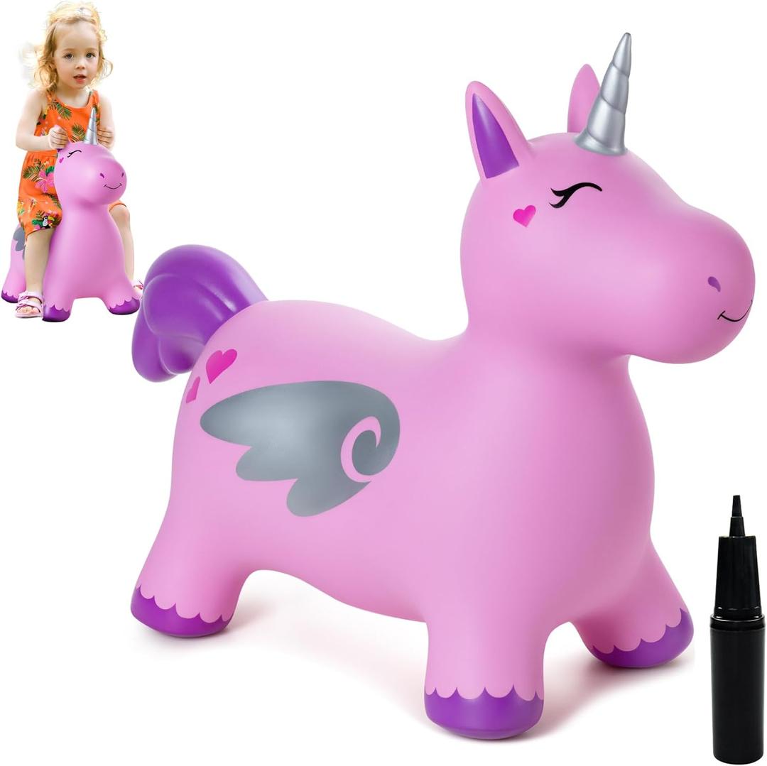 ZOOJOY Unicorn Bouncy Hopper, Inflatable Bouncy Horse Hopping Toys for Toddlers 1-3, Indoor Outdoor Bounce and Ride On Bouncer Boys Girls, Birthday with Free Pump