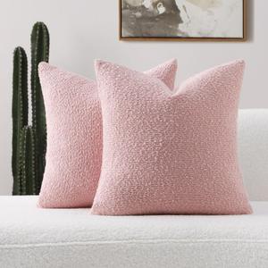 FUTEI Pack of 2 Pink Decorative Throw Pillow Covers 26x26 Inch Soft Cozy Solid Boucle Textured Euro Pillow Shams,Modern Home Decor for Couch Bed Living Room