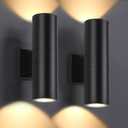Outdoor Wall Lights 2 Packs, Integrated LED Cylinder Up Down 12W 2700K Modern Aluminum Light, Waterproof Exterior Light for Porch Patio Door (Black)