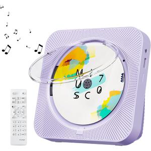 CD Player Portable Bluetooth 5.1 Desktop CD Player with HiFi Sound Speakers,Remote Control,Dust Cover,LED Display,Boombox FM Radio,USB/AUX for Home,Kids (Purple)