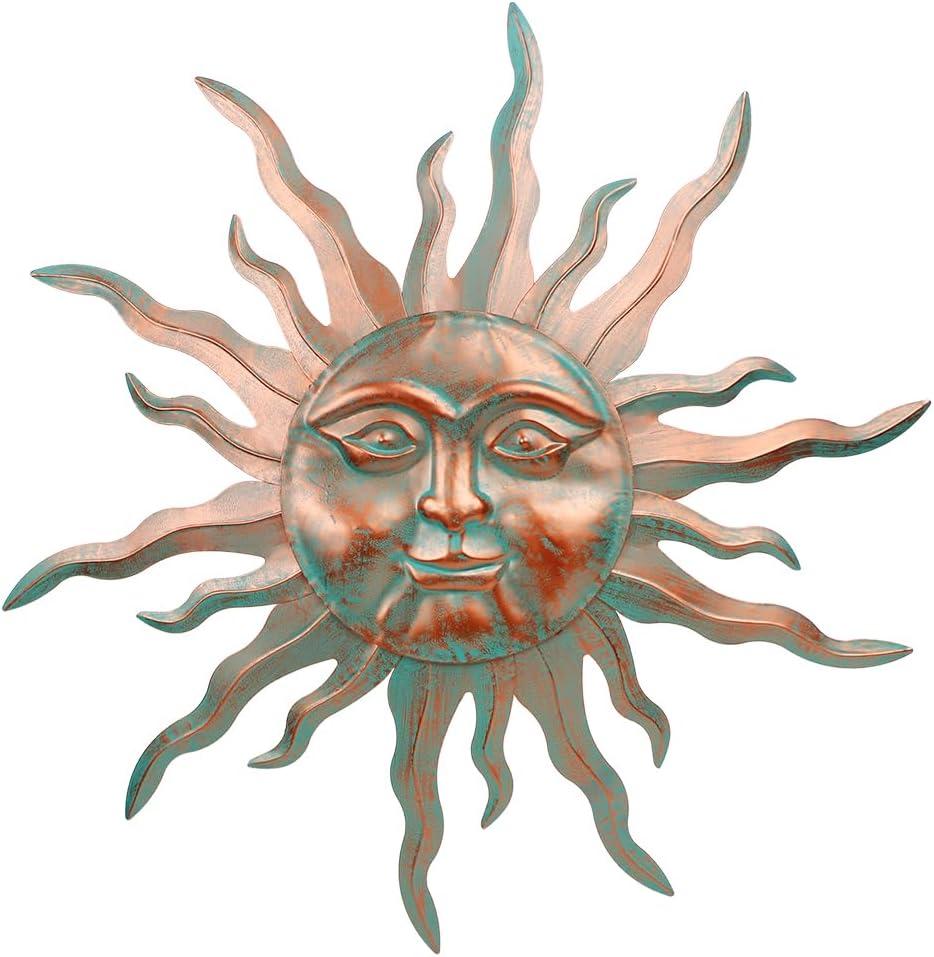 VEWOGARDEN Metal Sun Wall Decor 30" Large Outdoor Hanging Wall Art for Patio Farmhouse Garden Living Room Bedroom Decorations, Green