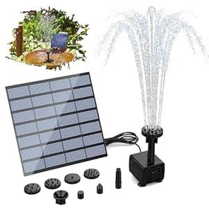 AISITIN DIY Solar Water Pump Kit for Water Feature Outdoor, Solar Powered Water Fountain Pump with 6 Nozzles for Bird Bath, Ponds, Garden, Fish Tank