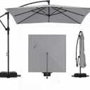 Angkula 8x8 FT Patio Umbrella with Base Included, Square Offset Cantilever Outdoor Umbrella with 360 Degree Rotation, Crank Handle, Sandbags, 8 Ribs for Pool Deck Garden Backyard