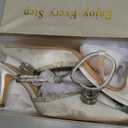 Susanny Women's Closed Toe Rhinstone Wedding Low Heel Slingback Clear Kitten Heels,Adjustable Strap Pointed Toe Bow Pumps High Heeled Prom Dress Shoes (7.5)