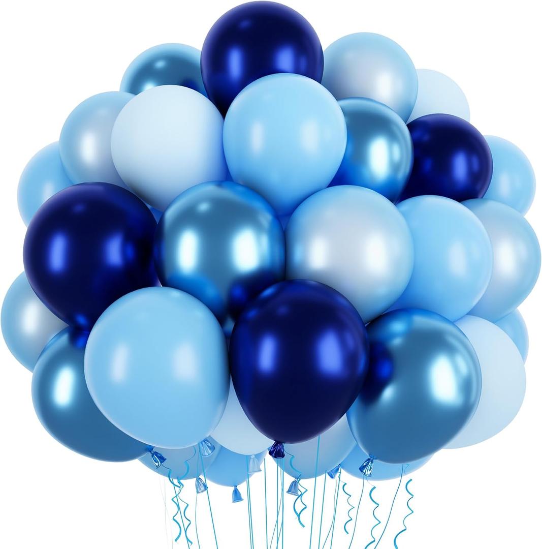 5 x 60Pcs St 12 Inch Dark Light Blue Balloons for Birthday Party Supplies, Latex Helium Arch Garland Kit, Boys Girls Themed Decorations, Baby Shower Favors (Blue)