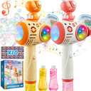 EagleStone Dinosaur Bubble Wands for Kids Toddlers 2 Packs, Automatic Bubble Machine Gun, Light & Music Bubble Blower Maker with 2 Windmill, 3 4 5 6 Year Old Boy Girl Birthday Gift Outdoor Party Toys
