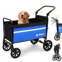 Libbipaw All-Terrain Dog Wagon for Large Dogs, 2-in-1 Push/Pull Stroller with Anti-Slip Ramp & Rotatable Handle, Foldable Heavy-Duty Cart for Senior/Injured Pets, Vet Visits, Camping (Blue)