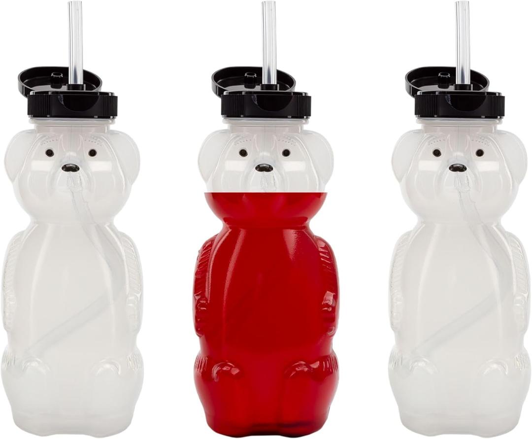 Cornucopia Brands Honey Bear Straw Cups (3-Pack); 8-Ounce Therapy Sippy Bottles w/Flexible Straws
