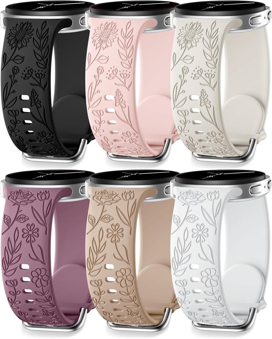 SNBLK Floral Engraved Bands Compatible with Samsung Galaxy Watch 8 Band 40mm 44mm/Galaxy Watch 8 Classic Band 46mm, 6Pack Flower Soft Silicone Sport Replacement Strap for Samsung Watch Bands Women Men