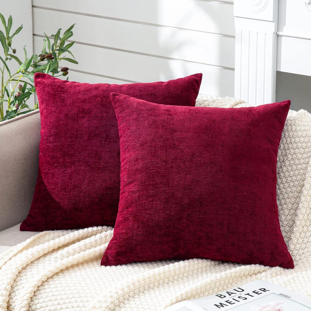 GAWAMAY Decorative Square Throw Pillow Covers 18"x18" Inch Set of 2, Super Soft Chenille Pillows Cover Fall Pillowcase for Living Room Bedroom Sofa Couch Cushion Cover Burgundy Red 45x45cm