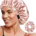 YANIBEST Adjustable Satin Bonnet Double Layer Hair Bonnet for Sleeping Bonnets for Women Hats Curly Natural Hair, Blush Pink