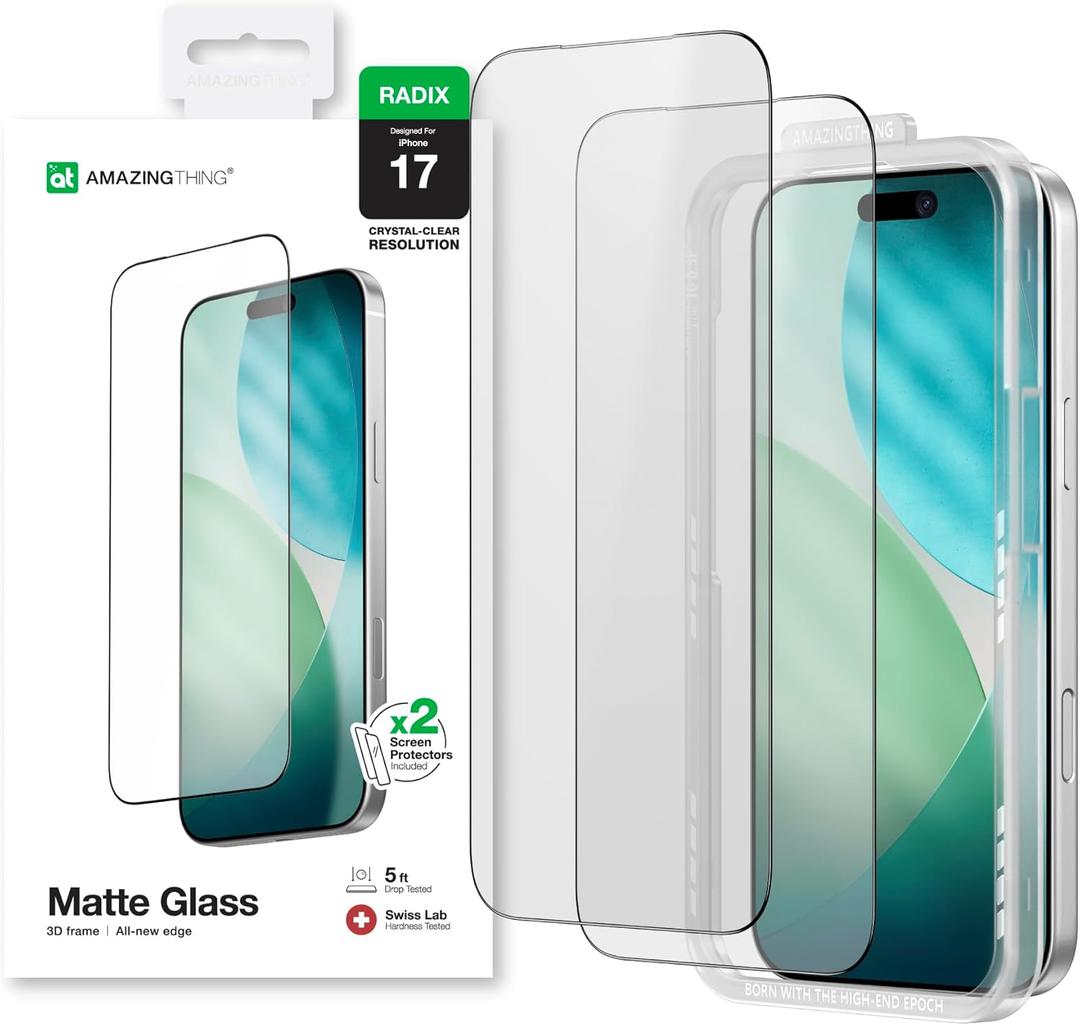 AMAZINGthing for iPhone 17 [Radix - Matte Glass] Screen Protector, Anti-Glare Matte, 9H Tempered Glass, Full Coverage, CaseFriendly, Oleophobic, Alignement Frame, 2 Pack
