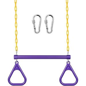 LadyRosian 17" Trapeze Bar Swing Set Gym Rings 47" Heavy Duty Chain Swing Set Accessories with Locking Carabiners Plastic Coated Chains Monkey Bars for Backyard, Playroom (Purple)