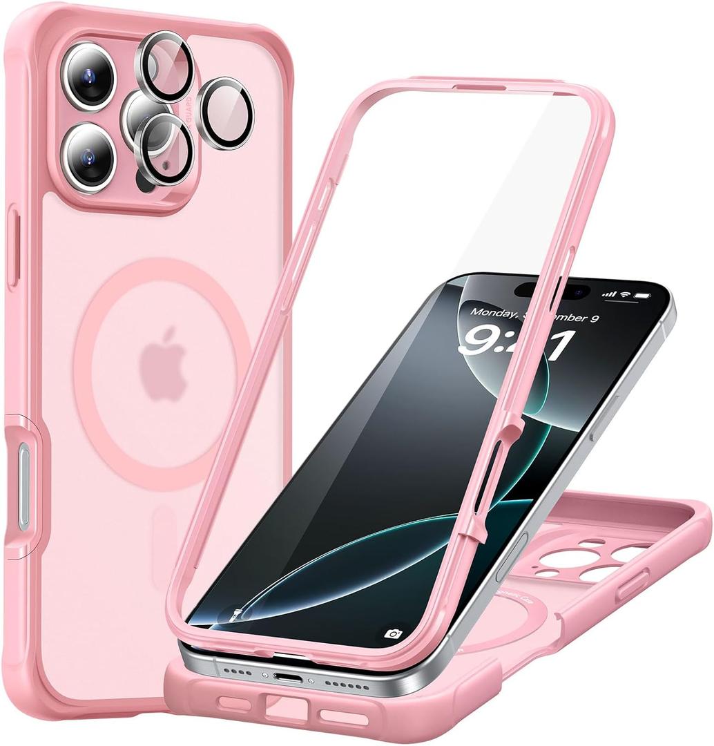 ESR for iPhone 16 Pro Max Case, Compatible with MagSafe, Full-Body Military-Grade Drop Proof Case with Built-in 9H+ Tempered Glass Screen Protector, Armor Series, Frosted Pink