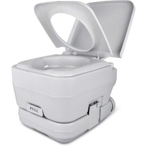 YITAHOME Portable Toilet 2.6 Gallon Camping RV Potty, Double Water Outlet, Press Flush Pump, for Travel, Boating, Hiking, Trips,Gray